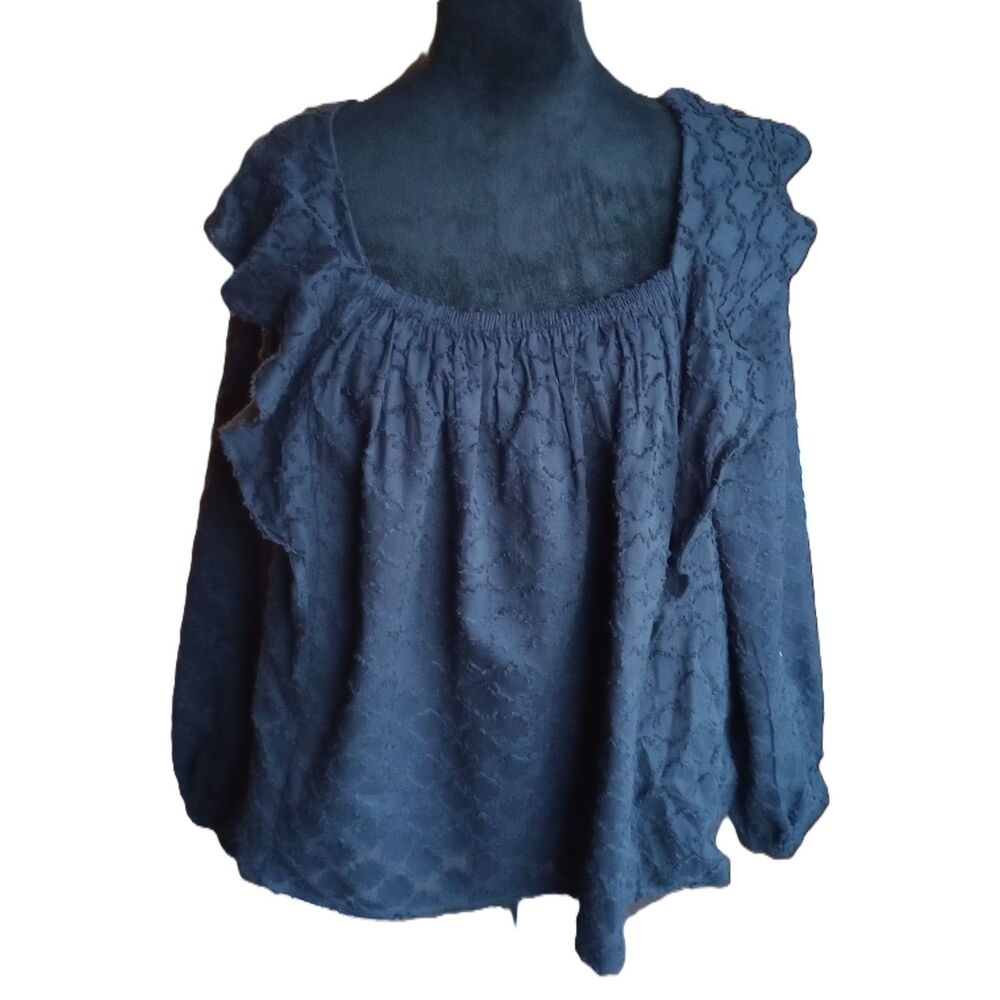 Vineyard Vines Women's Size XLarge Black Textured Ruffle Blouse